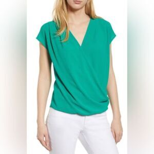 Gibson emerald green draped faux wrap top size medium